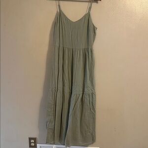 GAP Sage Green Spaghetti-Strap Tiered Maxi Dress